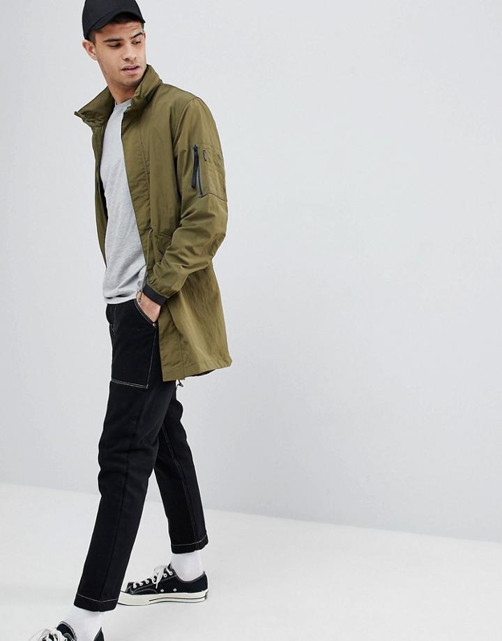 Penfield Pancho Long Nylon Concealed Hood Parka Jacket In Green - Green