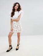 Fashion Union Wrap Front Skirt In Floral - White