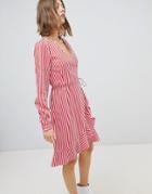 Vero Moda Stripe Mini Wrap Dress In Red - Multi