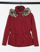 Only Starline Short Parka Coat In Red-pink