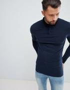 Asos Design Muscle Fit Long Sleeve Polo With Contrast Collar In Navy - Multi