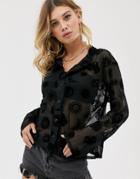 Rokoko Fitted Button Front Sheer Shirt In Sun And Moon Print-black