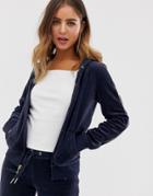 Juicy Couture Black Label Embroidered Crest Velour Jacket-blue