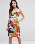 Vesper Floral Pencil Dress With Contrast Waistband - Multi