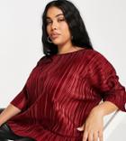 Asos Design Curve Plisse T-shirt In Burgundy-red