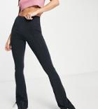 Topshop Tall Cupro Flared Pants With Front Slits In Black