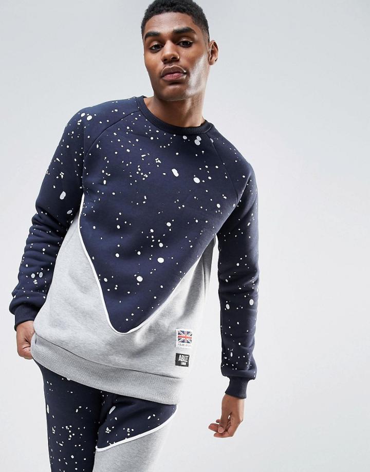 Abuze London Splash Panelo Crew Neck Sweater - Blue