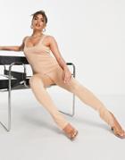 Love & Other Things Split Leg Jumpsuit In Taupe-brown
