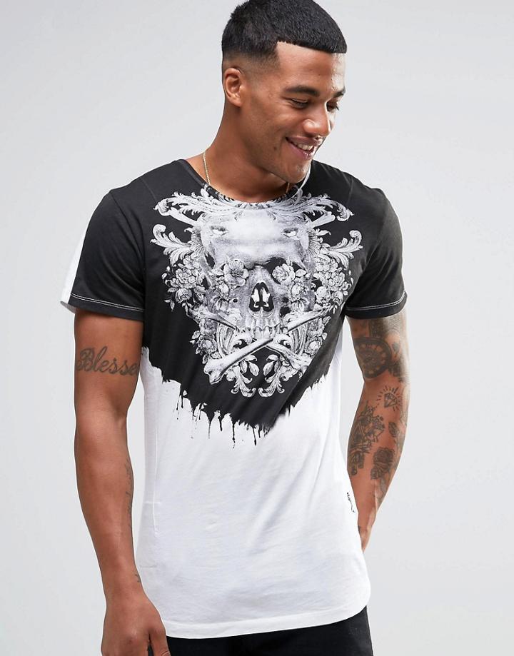 Religion Floral Skull Printed Yoke T-shirt - White