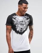 Religion Floral Skull Printed Yoke T-shirt - White
