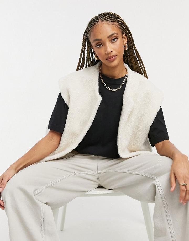 Only Oversized Fluffy Vest In White