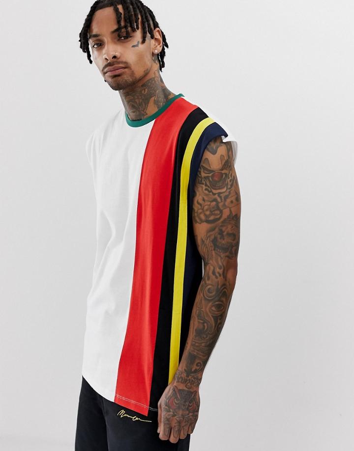 Asos Design Oversized Sleeveless T-shirt With Vertical Color Block - White