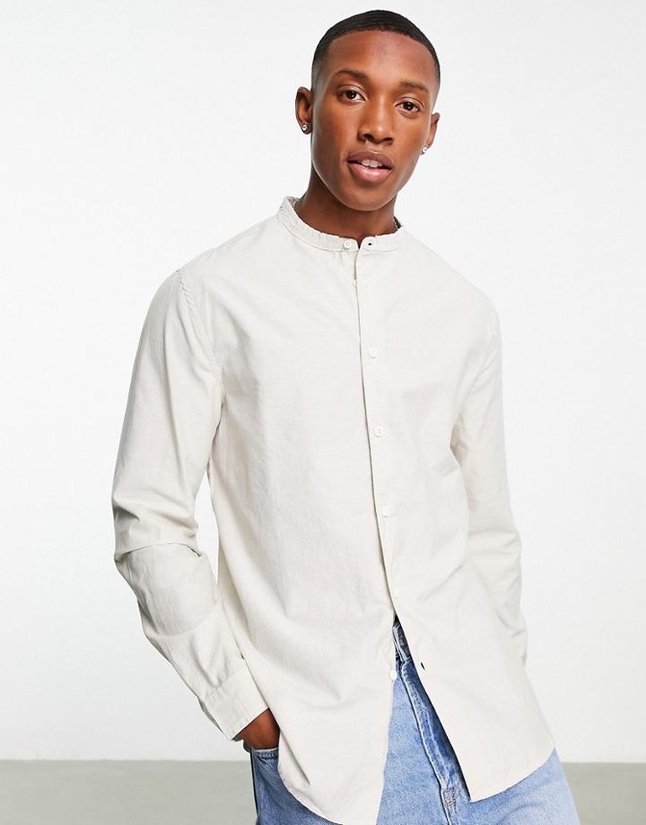 Bershka Grandad Shirt With Long Sleeves In Camel-neutral
