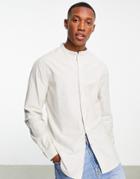 Bershka Grandad Shirt With Long Sleeves In Camel-neutral
