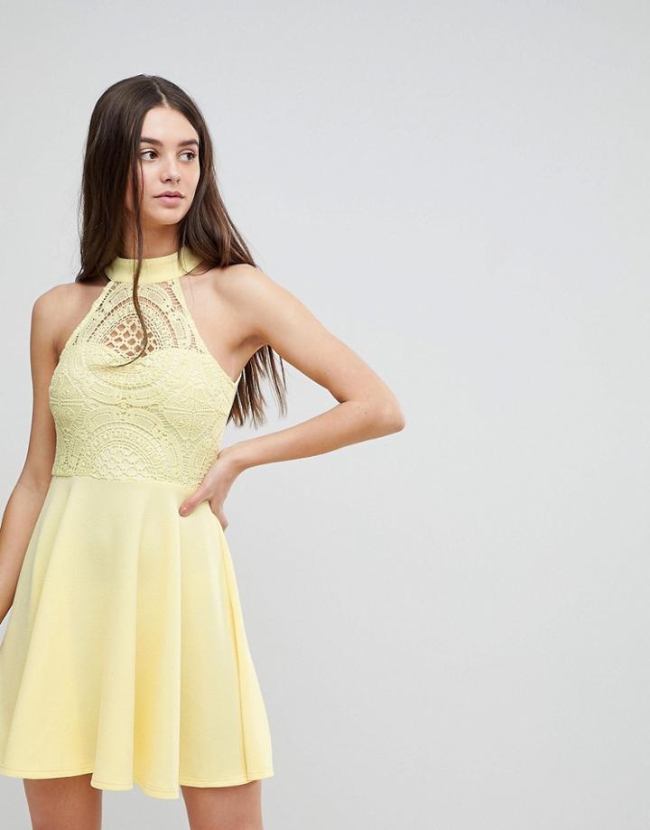 Ax Paris Skater Dress With Crochet Top - Yellow