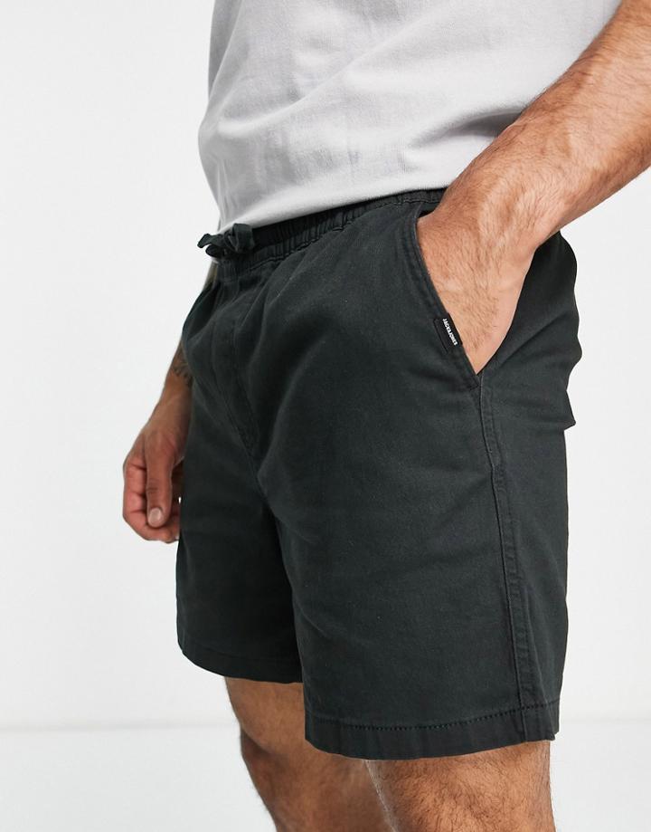 Jack & Jones Intelligence Chino Short With Elastic Waist In Black