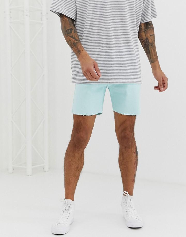 D-struct Raw Hem Denim Shorts-green