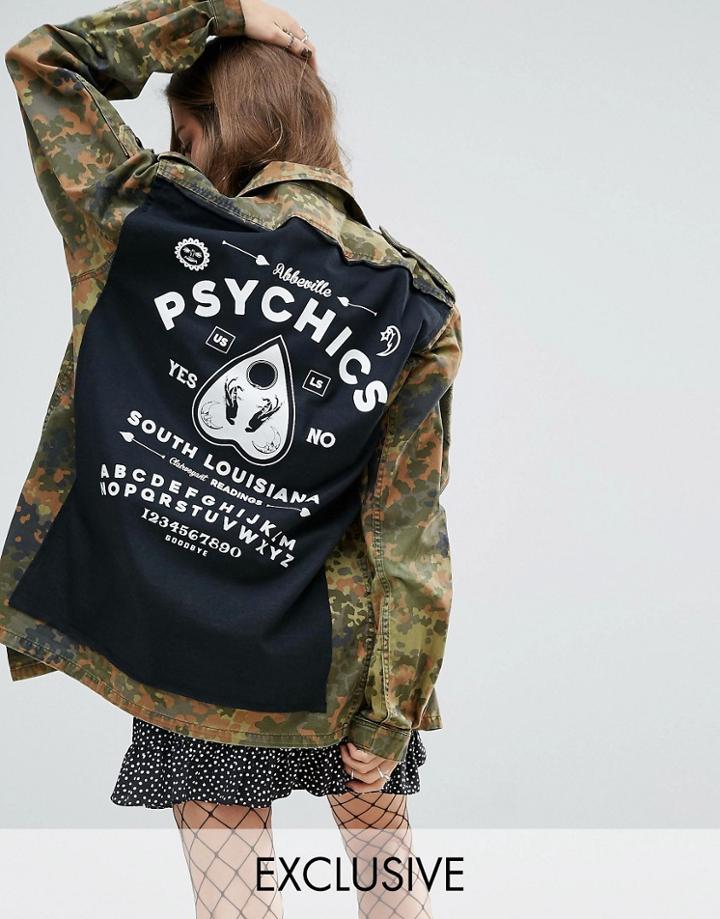 Reclaimed Vintage Revived Military Jacket With Back Print - Green