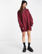 Asos Design Oversized Sweat Mini Dress In Merlot-red