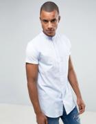 Siksilk Skinny Fit Shirt In Blue With Grandad Collar - Blue