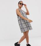 Collusion Petite Check Drop Armhole Smock Mini Dress-multi