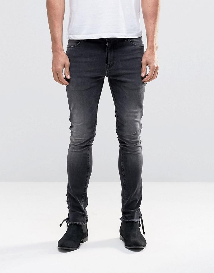 Asos Super Skinny Jeans With Lace Up Hems - Black