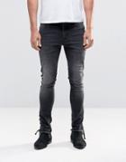 Asos Super Skinny Jeans With Lace Up Hems - Black