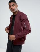 Asos Bomber Jacket With Sleeve Zip In Burgundy - Red