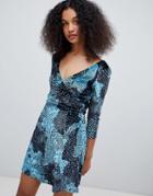 Monki Floral Velvet Dress-multi