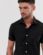 New Look Short Sleeve Oxford Shirt In Muscle Fit In Black - Black