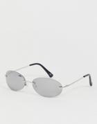 Asos Design Oval Rimless Sunglasses In Silver With Silver Mirror Lens