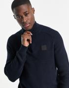Boss Knorsey Knitted Half Zip Sweater In Navy
