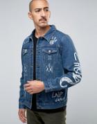 Liquor & Poker Graffiti Denim Jacket - Blue
