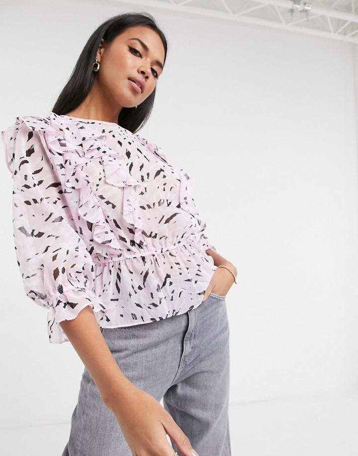 River Island Zebra Print Frill Blouse In Pink
