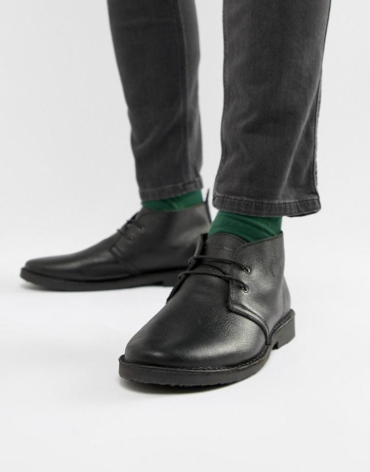 Jack & Jones Leather Desert Boots - Black