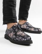 Asos Design Lace Up Creeper Shoes In Floral Print - Black
