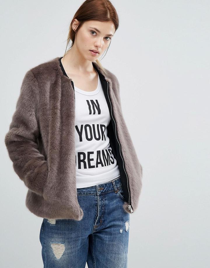 Urbancode Bomber Jacket In Faux Fur - Pink