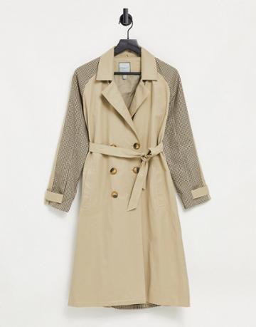 Urbancode Curve Trench Coat With Checked Splicing-white