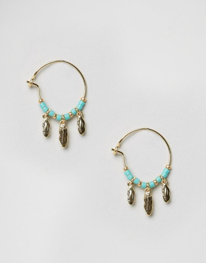 Orelia Tiny Metal Feather Bead Drop Earrings - Gold