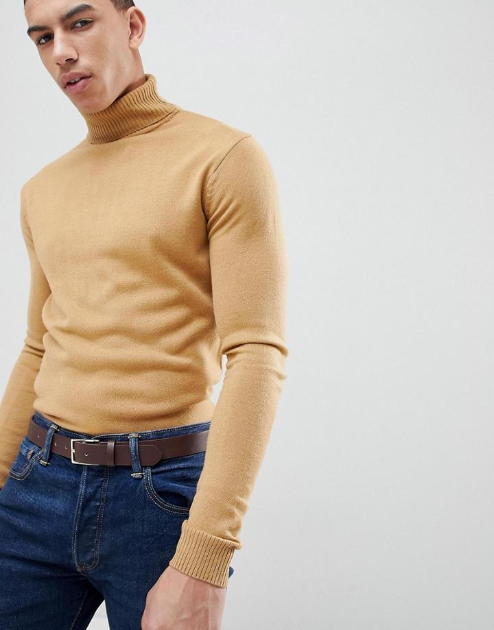 Soul Star Roll Neck Sweater - Tan