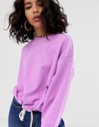 Asos Design Oversized Sweatshirt With Rope Trim Hem-purple