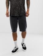 Asos Design Slim Denim Shorts In Longer Length Washed Black - Black