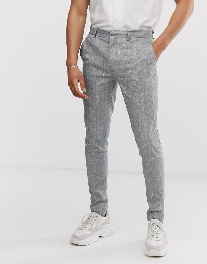 Asos Design Super Skinny Smart Pants In Gray Linen - Green