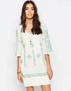 See U Soon Tunic Dress With Cross Stitch Embroidery - Green