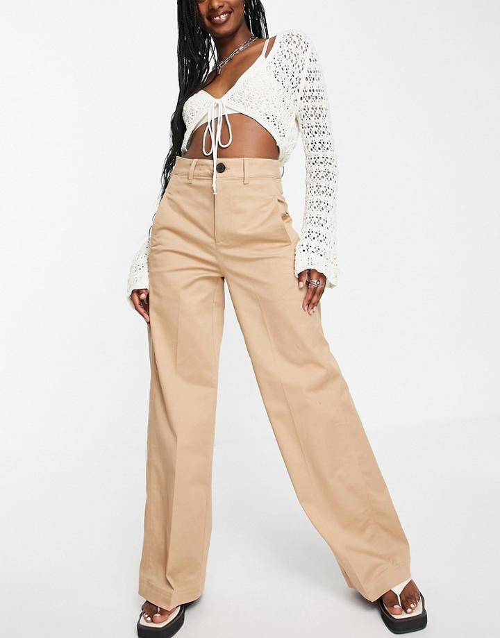 Bershka Straight Leg Chino In Camel-neutral