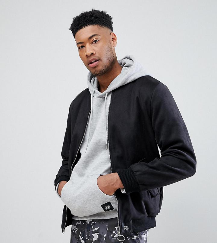 Sixth June Logo Bomber In Black Faux Suede Exclusive To Asos - Black