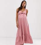 Asos Design Maternity Knot Front Button Through Maxi Dress-pink