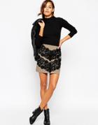 Asos Premium Mini Skirt With Lace Applique - Camel