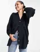 Topshop Long Sleeve Casual Shirt In Black