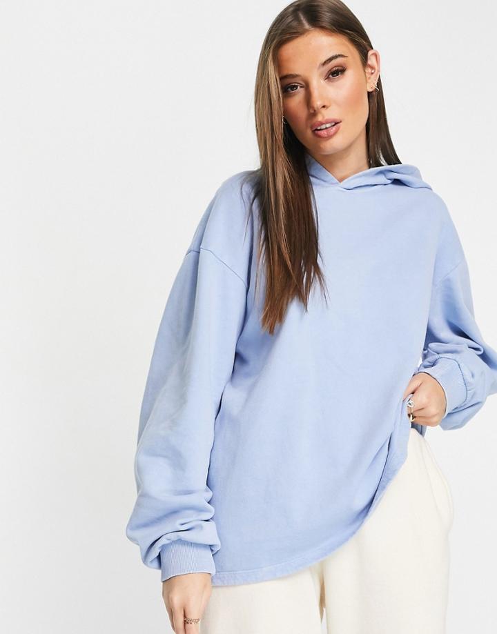 Asos Design Minimal Hoodie In Washed Blue